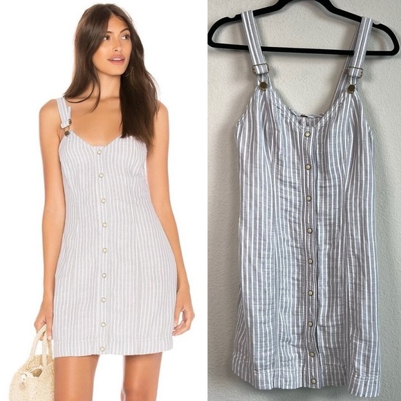 Free People Living Color Overall Mini Dress Grey White Stripe Combo Size XS - Picture 1 of 8